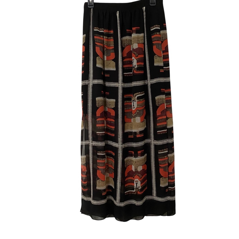 NIC+ZOE Black and Red Maxi Skirt Unique Print Design Small S